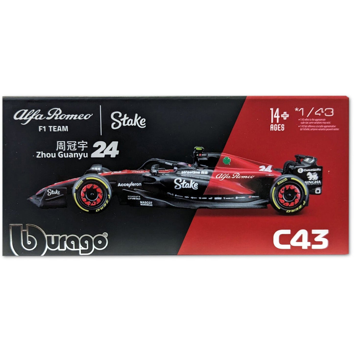 Alfa Romeo C43 Team Stake Zhou Guanyu (No.24 With Helmet 2023) in Red/Black