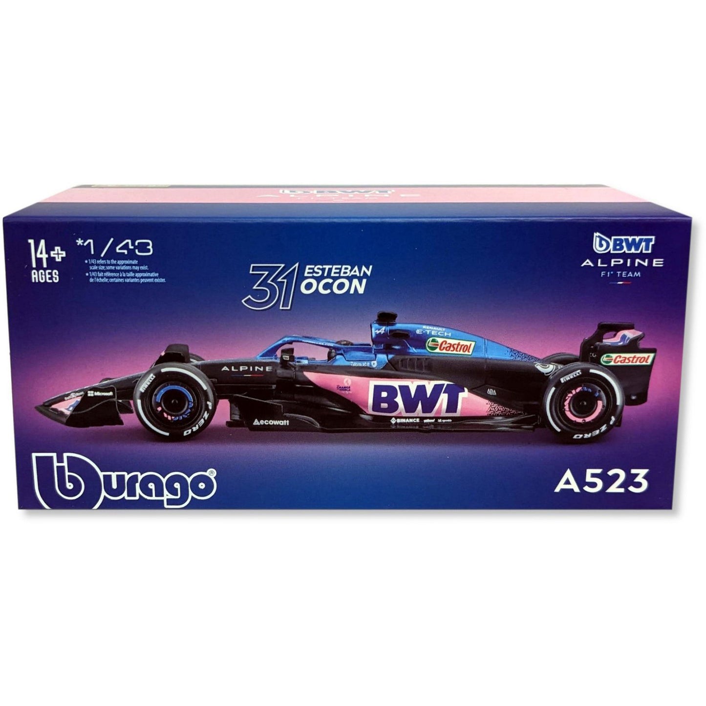 Alpine BWT A523 Esteban Ocon (No.31 With Helmet 2023) in Blue/Pink