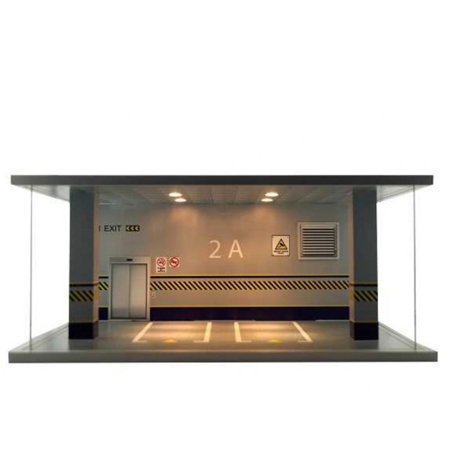 Illuminated Car Park Diorama in Grey