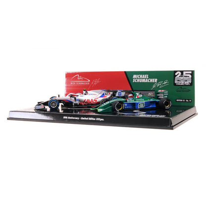 Jordan Ford 191 with Haas VF 21 Michael and Mick Schumacher (30th Anniversary Belgian GP 1991/2021) in Green/White