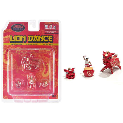 Lion Dance Figure Set in Red