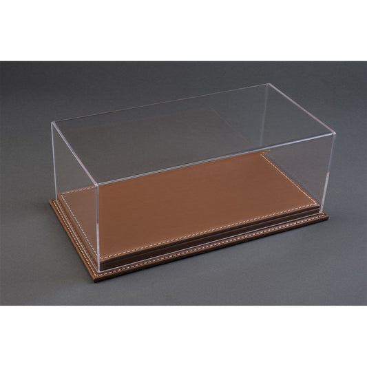 Luxury Brown Leather Stitched Base Display Case in Brown