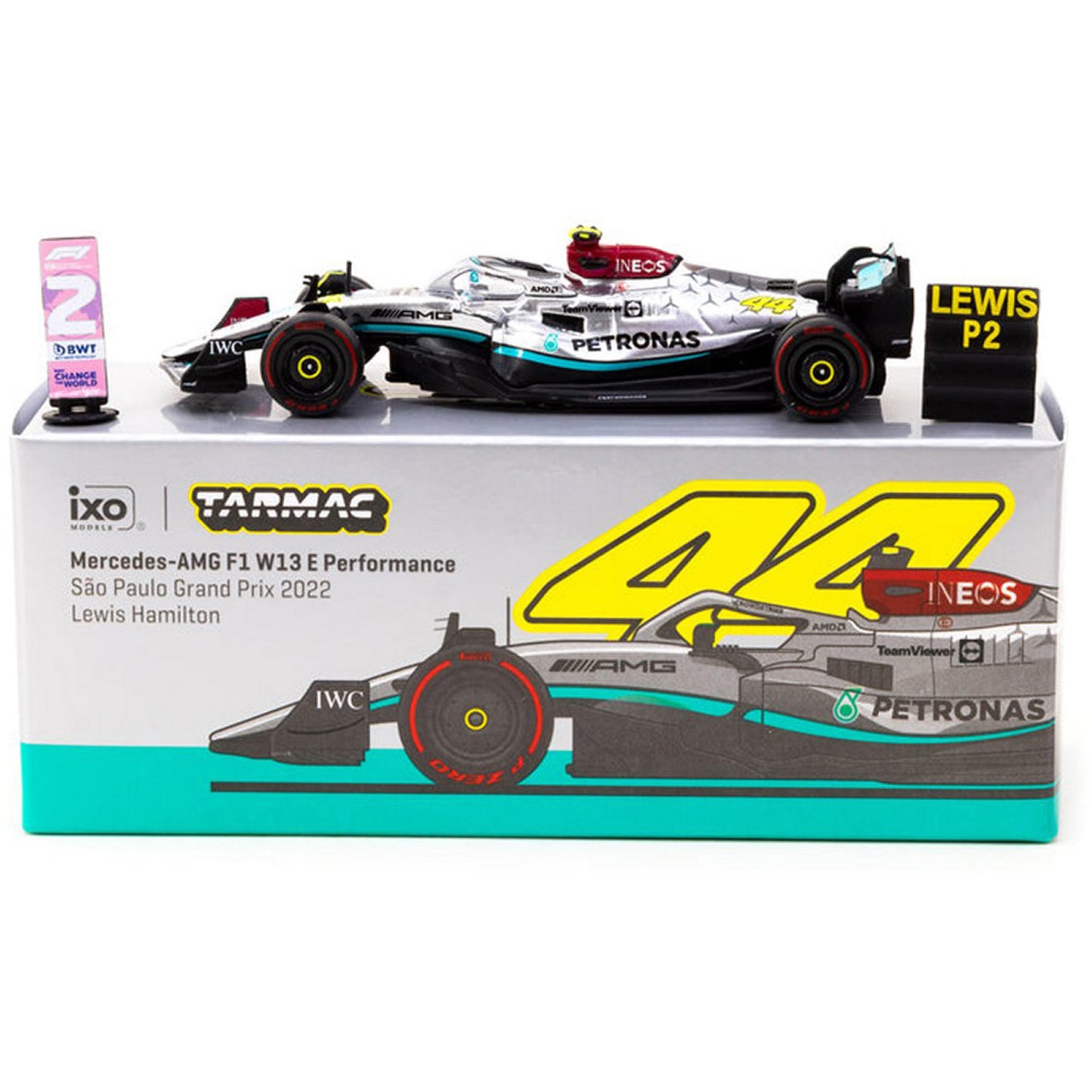 Mercedes Benz AMG W13 EQ Performance Lewis Hamilton (No.44 With Pitboard Sao Paulo GP 2022) in Silver/Black